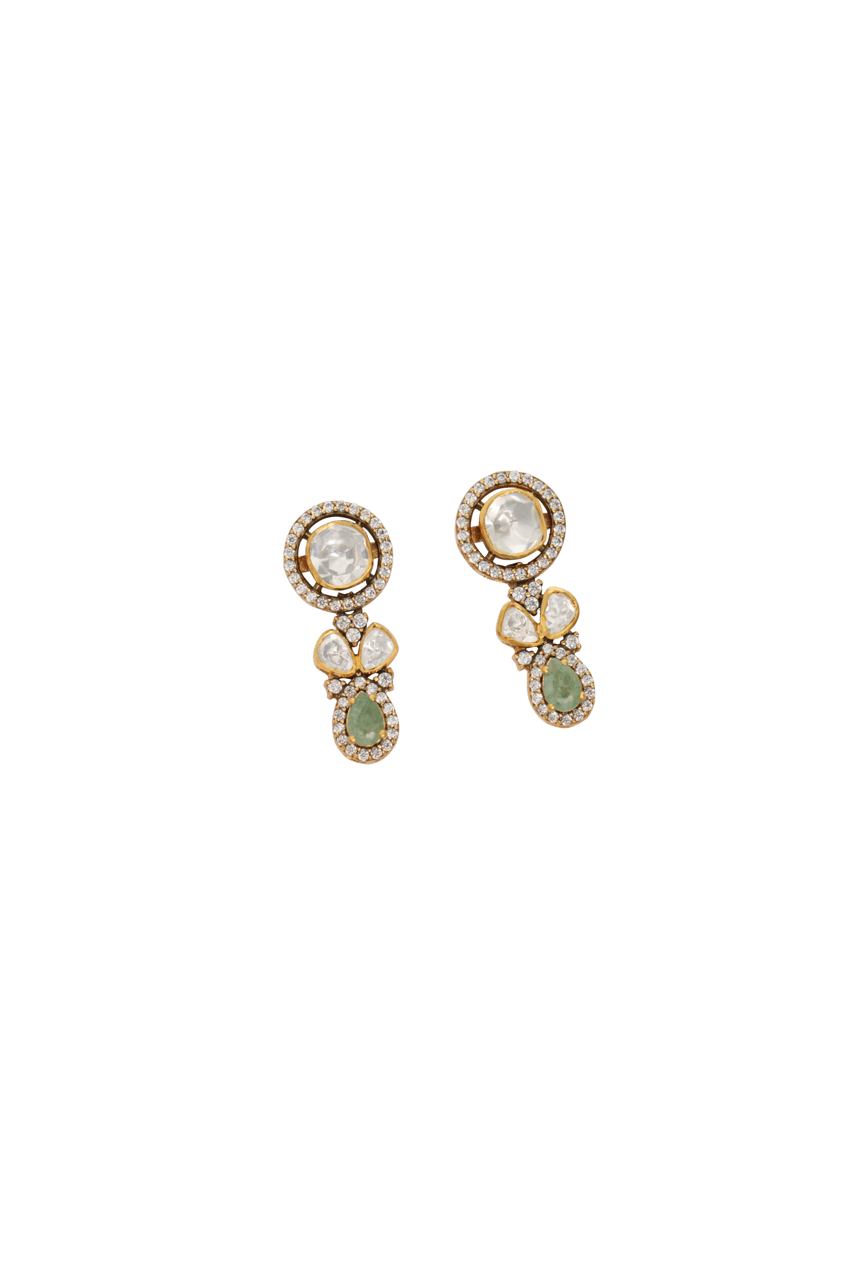 Asymmetrical Mozonite & Emerald Earrings