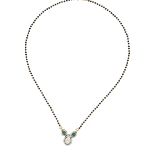 Elegant Silver Mangalsutra with Moissanite, CZ & Green Semi-Precious Stones