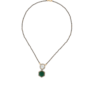 Modern Silver Mangalsutra with Moissanite, CZ & Green Semi-Precious Stone