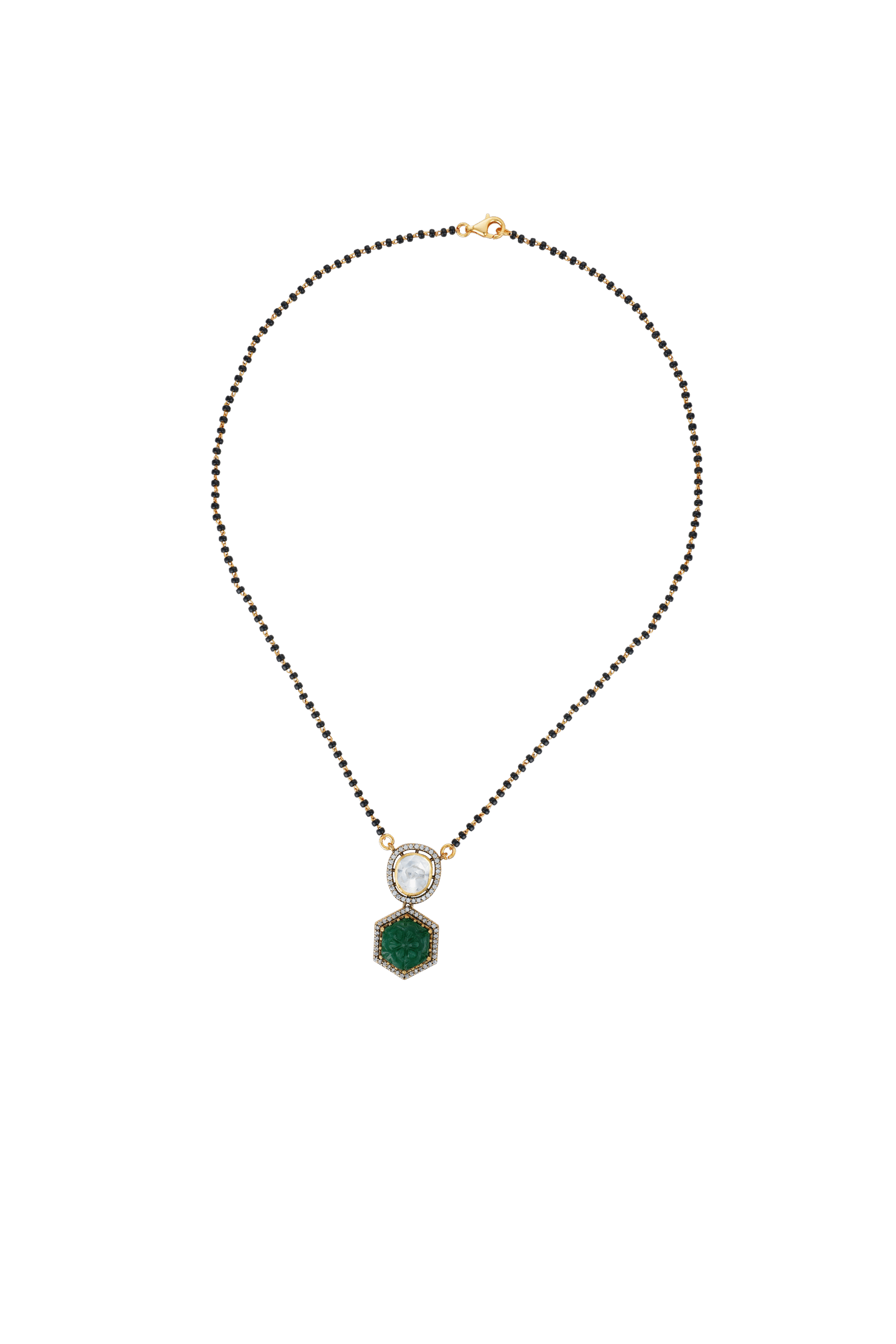 Modern Silver Mangalsutra with Moissanite, CZ & Green Semi-Precious Stone