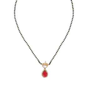 Elegant Silver Mangalsutra with Moissanite, CZ & Coral Semi-Precious Stone
