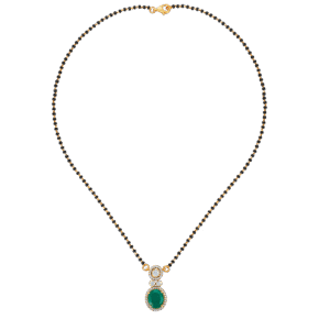 Elegant Silver Mangalsutra Necklace with Moissanite & Green Semi-Precious Stone