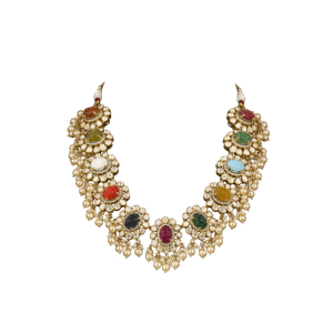 Royal Multi-Color Kundan Necklace with Carved Stones & Pearl Drops