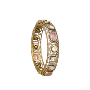 Elegant Silver Moissanite & Pink Stone Bangle