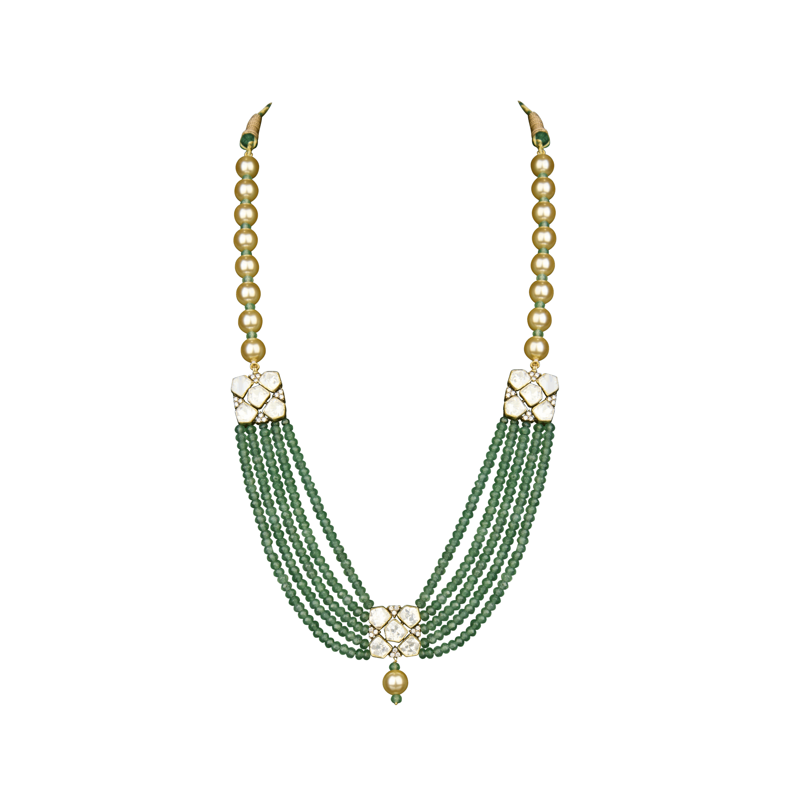 Royal Green Bead & Pearl Necklace with Heritage Stone Motifs