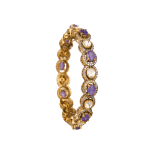 Lavender and Polki Style Stone Bangle in Gold-Plated Silver