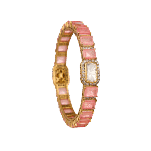 Gold Plated Silver Bangle with Pastel Pink Stones and Moissanite Accent