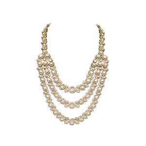 Grand Layered Kundan Necklace with Pear-Shaped White Stones