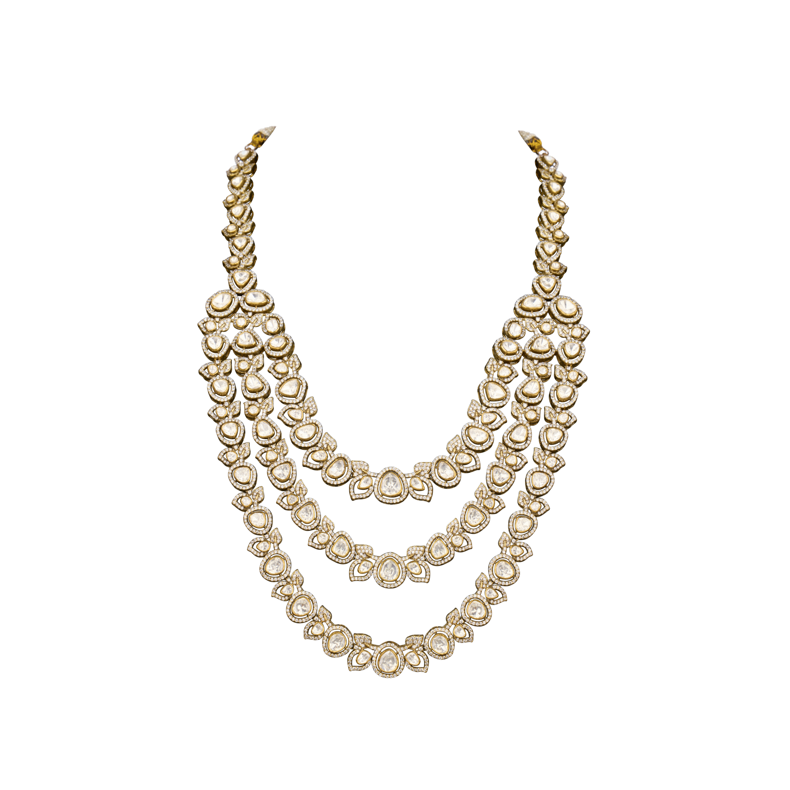 Grand Layered Kundan Necklace with Pear-Shaped White Stones