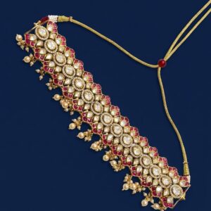 Royal Ruby Floral Moissanite and CZ Bridal Statement Choker Necklace with Pearl Drops