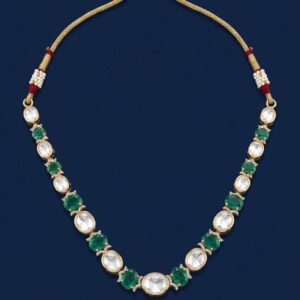 Classic Emerald Green Color Stone and Moissanite Necklace with CZ Detailing