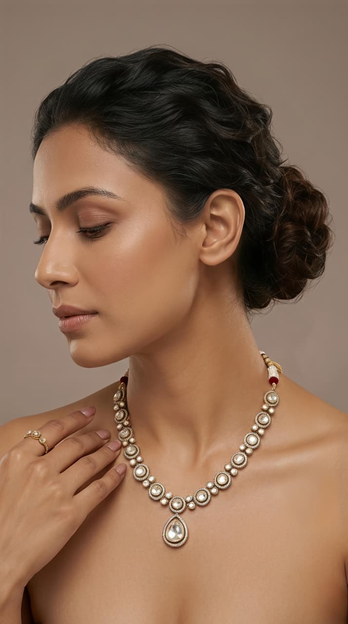 Moissanite & CZ Studded Teardrop Silver Necklace - Image 3