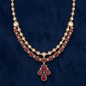 Ruby Red Statement Necklace in Silver with Moissanite and CZ