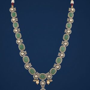 Carved Emerald Moissanite Silver Necklace