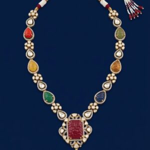 Multicolor Carved Stone Moissanite Silver Necklace