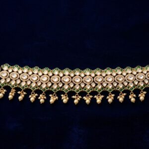 Moissanite & CZ Studded Green Stone Silver Choker