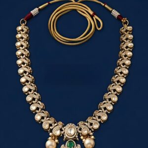 92.5 Silver Necklace with Moissanite, CZ & Emerald Green Stone