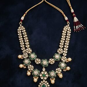 92.5 Silver Necklace with Moissanite, CZ & Emerald Green Stones