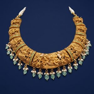 92.5 Silver Temple Necklace with Moissanite, CZ & Green Colourstones