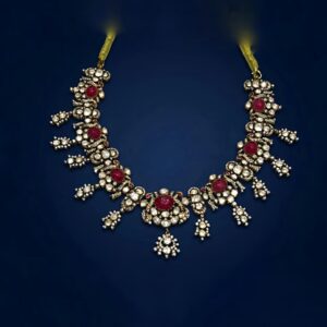 Majestic Ruby-Red Moissanite & CZ Silver Polki Choker