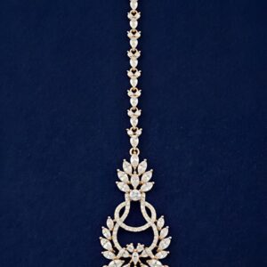 Silver Maang Tikka with Moissanite, CZ & Green Drops