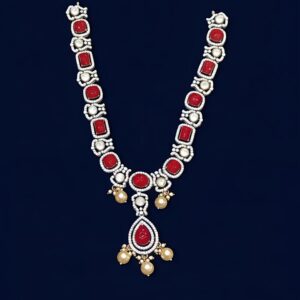 Silver Coral Necklace with Moissanite, CZ & Orange Colourstones