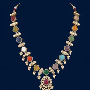 Designer Silver Necklace with Moissanite, CZ & Multicolour Stones