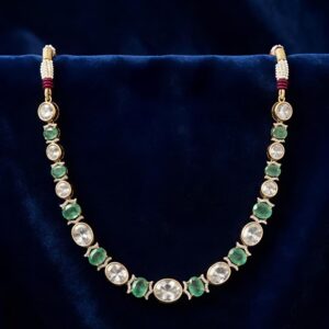 Silver Necklace with Moissanite, CZ & Green Stones