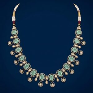 Mint Color Stone Silver Necklace with Moissanite & CZ