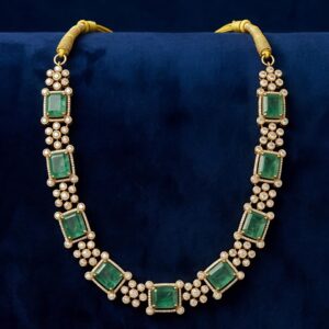 Elegant Silver Necklace with Moissanite, CZ & Green Colour Stones