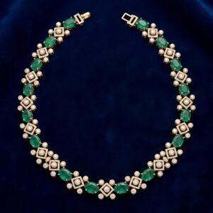 Elegant Silver Necklace with Moissanite, CZ & Green Oval Colour Stones