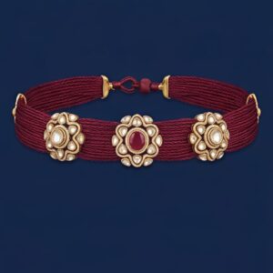 Maroon Thread Silver Choker with Moissanite, CZ & Color Stones