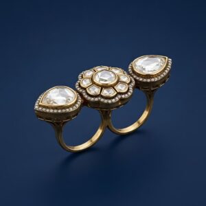 Silver Triple Stone Ring with Moissanite & CZ Accents