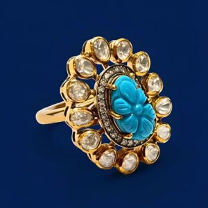 Turquoise Bloom Moissanite Silver Ring