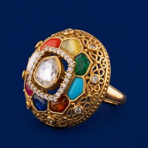 Designer Multicolor Moissanite & CZ Silver Ring