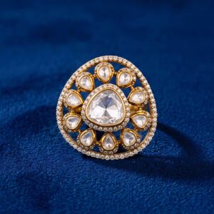 Silver Moissanite & CZ Halo Statement Ring