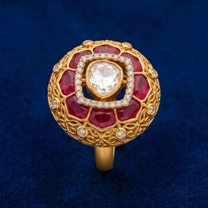 Silver Moissanite & Ruby Colorstone Statement Ring