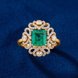 Emerald Royale Moissanite Halo Statement Ring