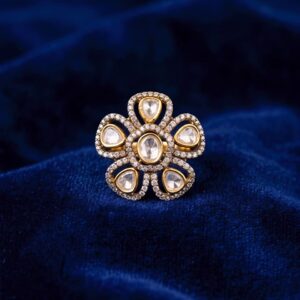 Floral Silver Ring with Moissanite & CZ