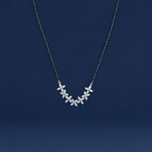 Elegant Silver Mangalsutra Necklace with Moissanite, CZ & Colorstone Floral Design