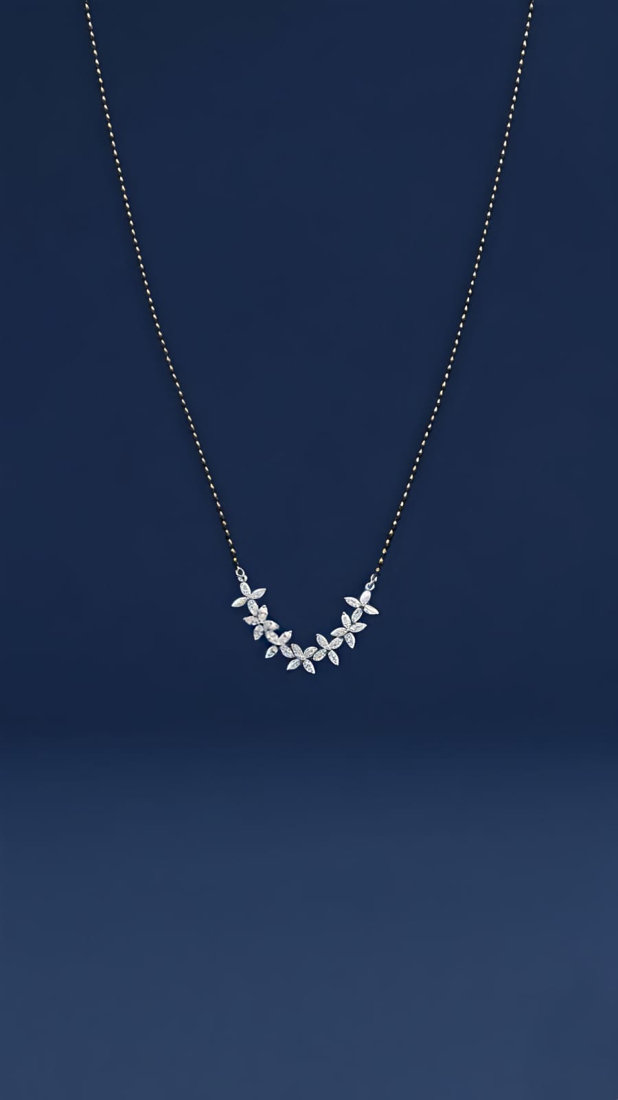 Elegant Silver Mangalsutra Necklace with Moissanite, CZ & Colorstone Floral Design