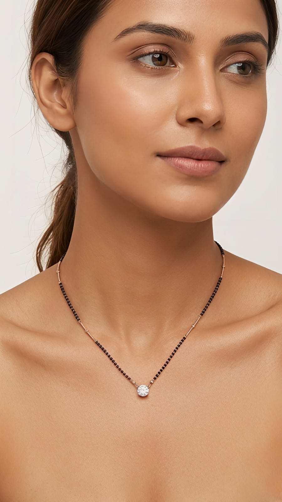 Minimalist Silver Black Beads Necklace with Moissanite & CZ Pendant - Image 2